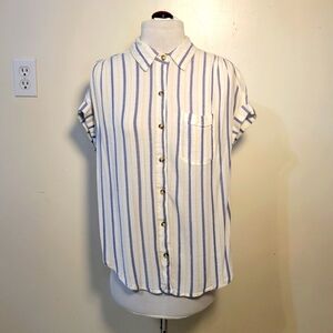 Japna (Women's L) Coastal Striped Gauzy Button-Up Shirt